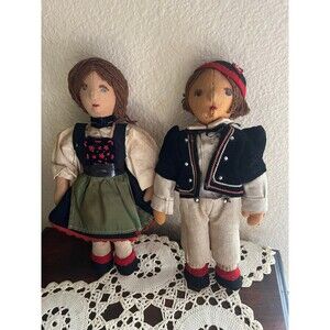 Set of 2 Antique Swiss Bat Felt Dolls